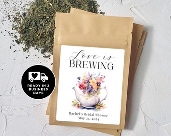 Spring Bridal Shower Favor, Afternoon Tea Party Favor, Tea Bag Shower Favor, Tea Party Favors Bulk, High Tea Favor Love is Brewing Tea Favor