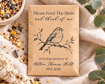 Personalized Memorial Bird Seed Packets, Funeral Favors, Celebration of Life Favor, In Memory of Bird Lover, Feed the Birds Memorial
