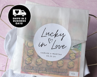 Lucky In Love | Wedding Lotto Ticket Favors | Lottery Ticket Wedding Favor Stickers | Wedding Favor Custom Labels | Wedding Favor Stickers |