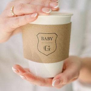 Personalized Baby Shower Coffee Cups, Baby Is Brewing, Coffee Sleeves, Fall Baby Shower, Sip and See, Coffee Theme, Coffee Theme, Custom Cup