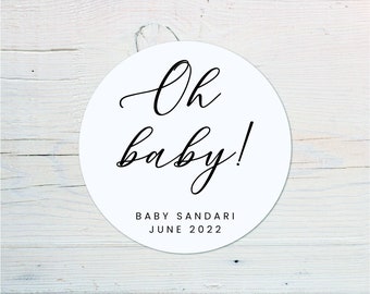 Personalized Baby Shower Stickers: Oh Baby Round Labels