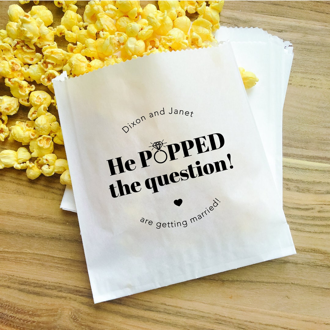 Personalized Popcorn Bags for Engagement Party, He Popped the Question
