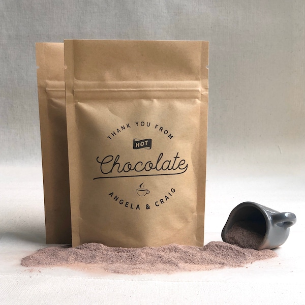 Personalized Hot Chocolate Favors for Guest, Personalized Hot Chocolate Pouch, Winter Wedding Favors, Hot Cocoa Gift, POUCHES ONLY