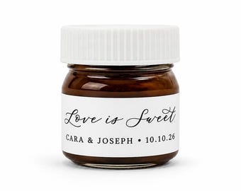 Love is Sweet Stickers for Wedding Favors, Personalized Labels for Wedding & Shower Favors, Custom Mini Jam Jar Labels, Honey Jar Stickers