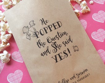 Popcorn Bags - He POPPED the question - Popcorn Bar Bags | Engagement Party Favors