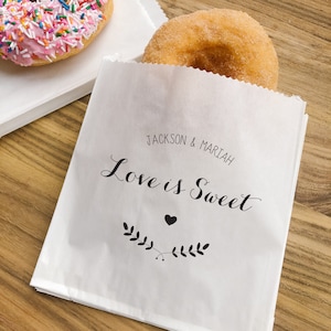 Personalized Paper Bags - Love is Sweet - Wedding Favour Paper Bags - Kraft Candy Bar Bags, Set of 25