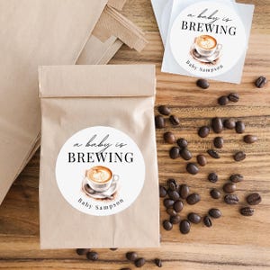 Coffee Baby Shower Decor, A Baby Is Brewing, Baby Shower Coffee Favor, Coffee Favor Bags, Coffee Beans Favors, Coffee Favor Sticker