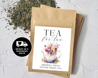 Personalized Tea Favor Bags: Floral Tea Party, Twins Baby Shower (POUCH ONLY)