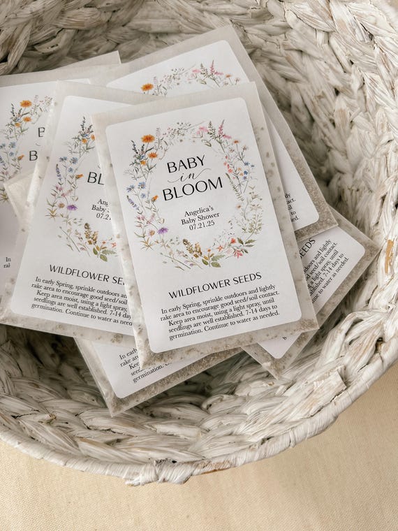 Personalized Baby Shower Wildflower Seed Packet Favors - 'Baby in Bloom' SEEDS INCLUDED
