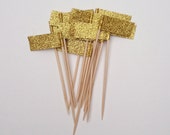 4" Tall Bright Gold Glitter Flags - Set of 24