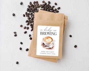 A Baby is Brewing Coffee Favor Pouches for Baby Shower, Personalized Coffee Favor Bags, Coffee Theme baby Shower