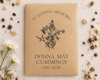 Personalized Memorial Wildflower Seed Packets, Funeral Favors, Celebration of Life Favor, In Memory of, Memorial Cards, Empty Packets Only