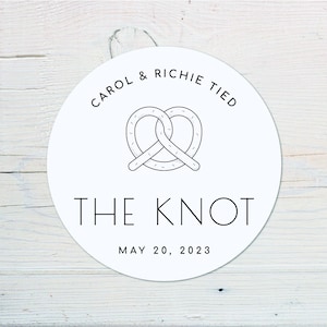 Tied the Knot, Personalized Pretzel Wedding Favor stickers, Round Favour Labels, STICKERS ONLY