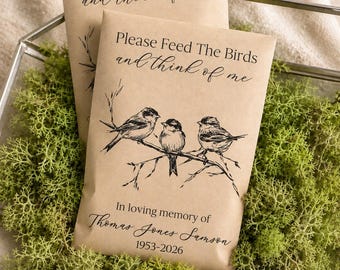 Personalized Memorial Bird Seed Packets, Funeral Favors, Celebration of Life Favor, In Memory of Bird Lover, Feed the Birds Memorial