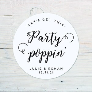 Stickers for Popcorn Favors, Let's get this Party Poppin', 2.5 inch Round Sticker Labels