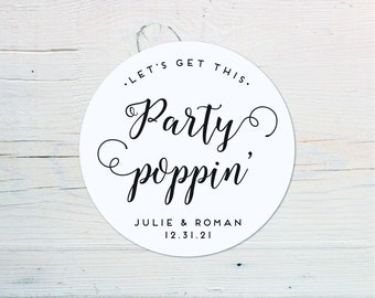 Stickers for Popcorn Favors, Let's get this Party Poppin', 2.5 inch Round Sticker Labels