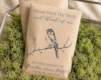 Personalized Memorial Bird Seed Packets, Funeral Favors, Celebration of Life Favor, In Memory of Bird Lover, Feed the Birds Memorial