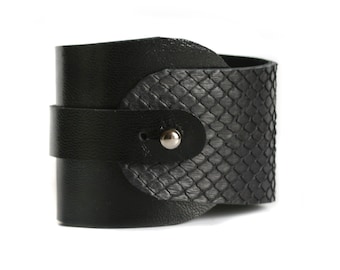 Leather bracelet WRAPped black snake or beige gold fishskin or brown snakeskin