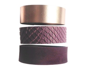 Leather bracelets set burgundy croc or gray croc or silver studs gunmetal