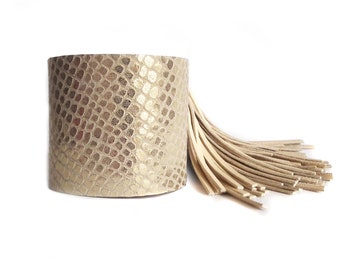 Leather bracelet silver crackle, gold or beige snakeskin cuff FRINGE