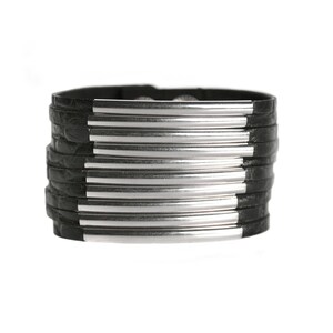 Leather bracelet snakeskin gold silver cuff steel tubes