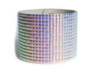 Leather bracelet cuff metallic holo iridescent