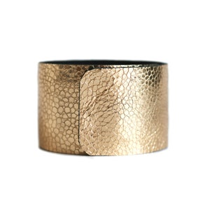 Leather bracelet cuff gold black ostrich copper unisex