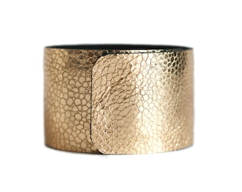 Leather bracelet cuff gold black ostrich copper unisex