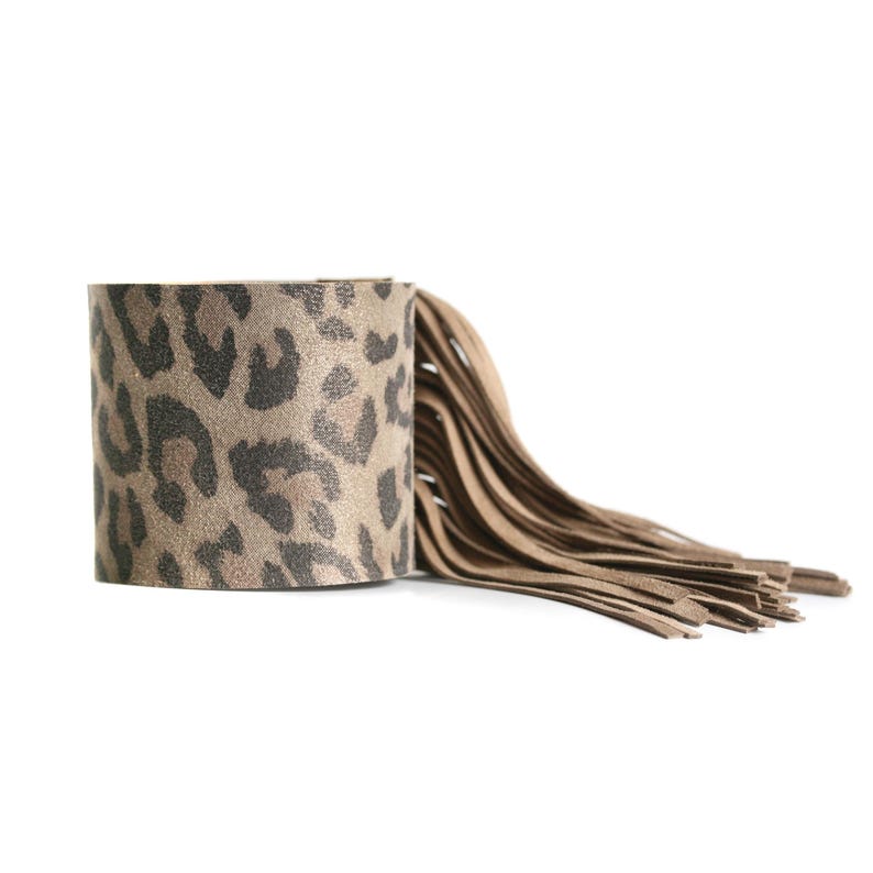 Leather bracelet greige ornamental suede or black or gray cuff FRINGE Leopard