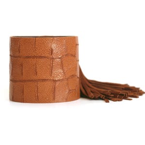 Leather bracelet greige ornamental suede or black or gray cuff FRINGE Cognac