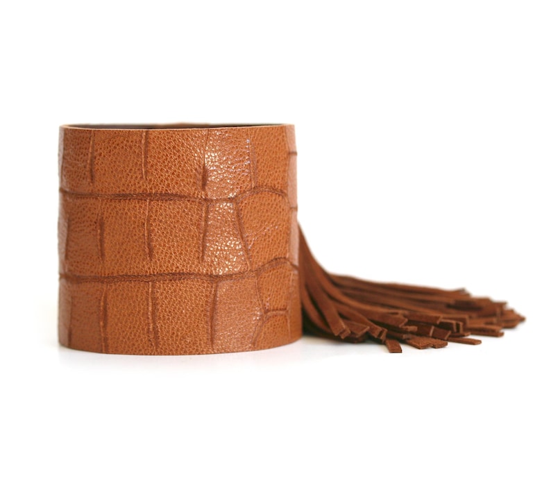 Leather bracelet greige ornamental suede or black or gray cuff FRINGE Cognac