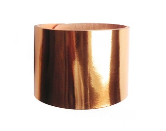 Leather bracelet cuff copper or steel or silver mirror gloss