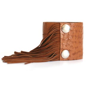 Leather bracelet greige ornamental suede or black or gray cuff FRINGE image 15