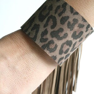 Leather bracelet greige ornamental suede or black or gray cuff FRINGE image 13