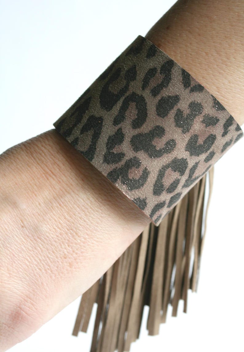 Leather bracelet greige ornamental suede or black or gray cuff FRINGE image 13