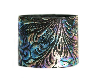 Leather bracelet cuff metallic holo iridescent