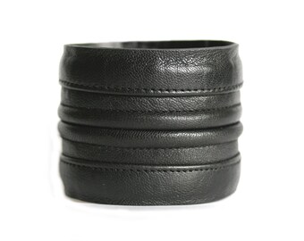 Leather bracelet black cuff FOLDed unisex