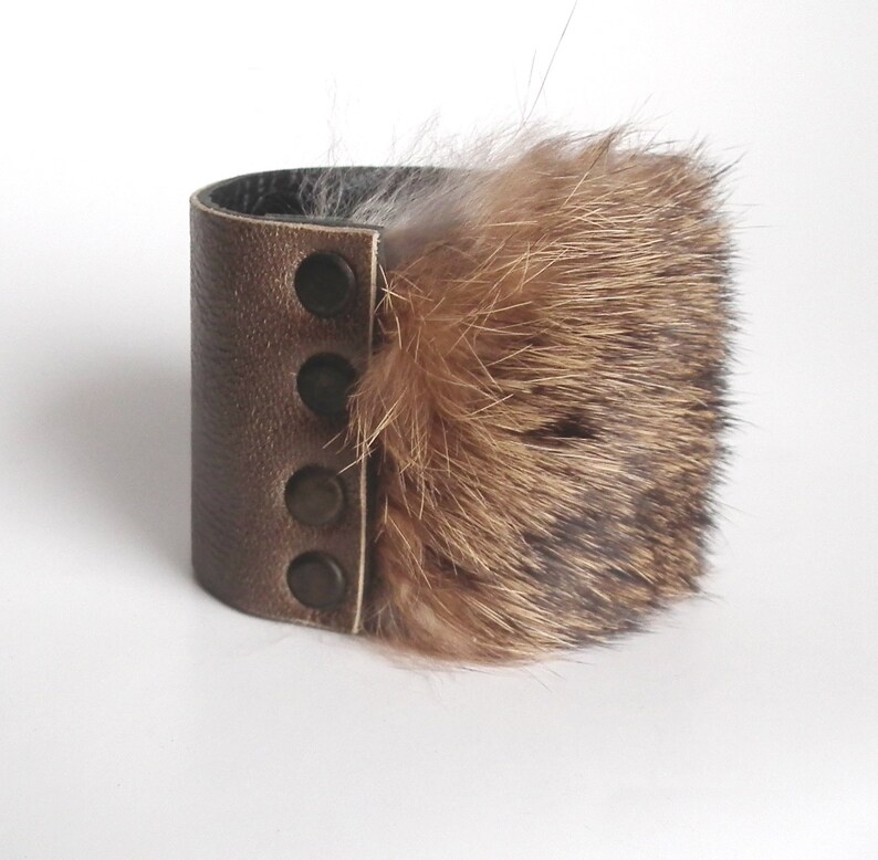 SALE Leather bracelet mix fur cuffs