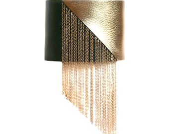 Leather bracelet evening chains fringe cuff gold silver