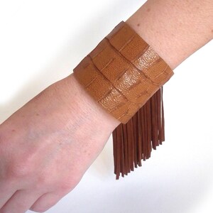 Leather bracelet greige ornamental suede or black or gray cuff FRINGE image 16