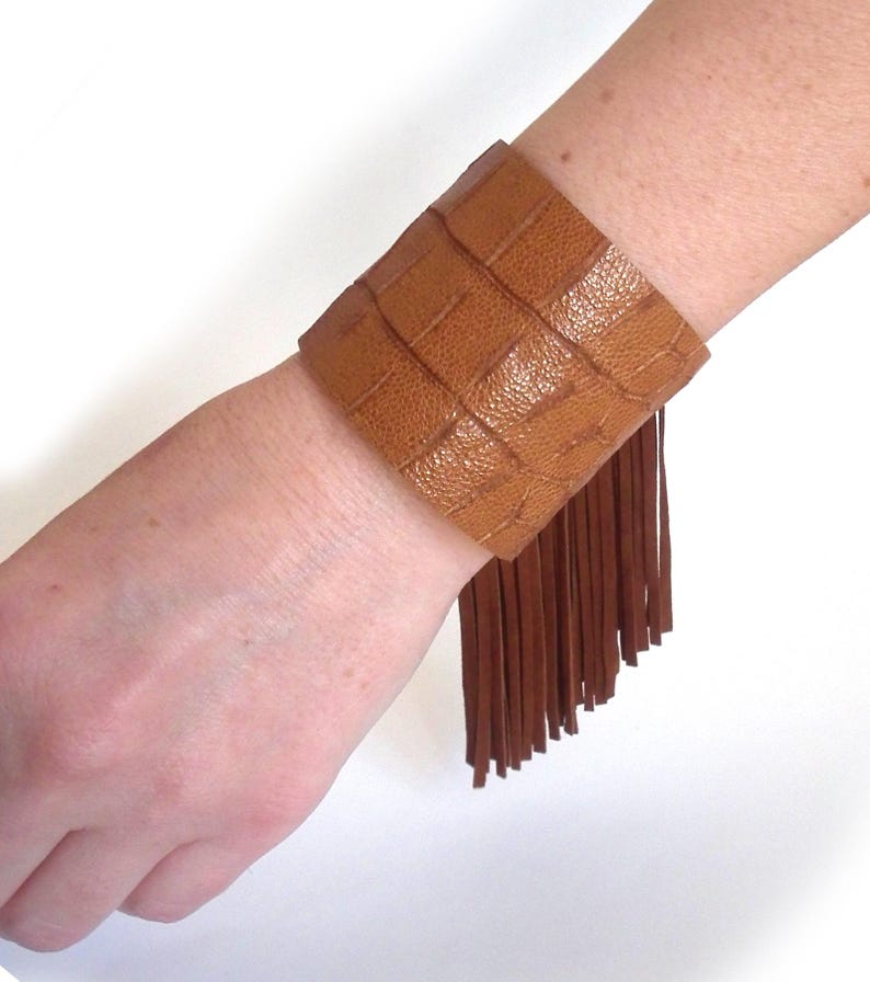 Leather bracelet greige ornamental suede or black or gray cuff FRINGE image 16