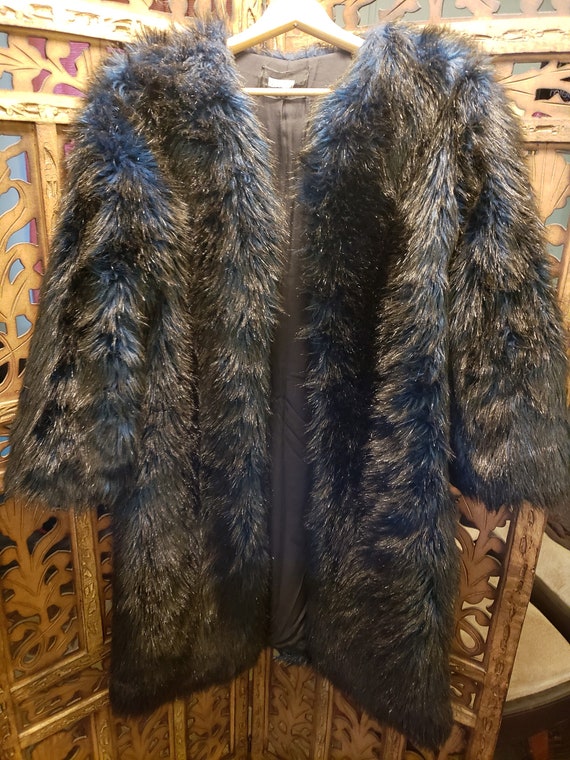 Beautiful Black and Blue Reformation Faux Fur Coat