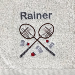 Badminton Handtuch bestickt mit Motiv Name Bild 3