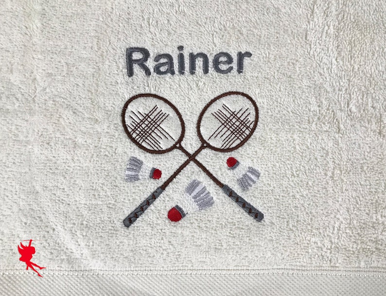 Badminton Handtuch bestickt mit Motiv Name Bild 3