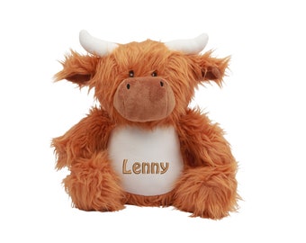 Cuddly Cow Highland Huh Cuddly Toy Stuffed Animal with Embroidery Plush Toy Embroidered with Name