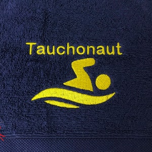 Schwimmen Handtuch bestickt mit Motiv Name dunkelblau