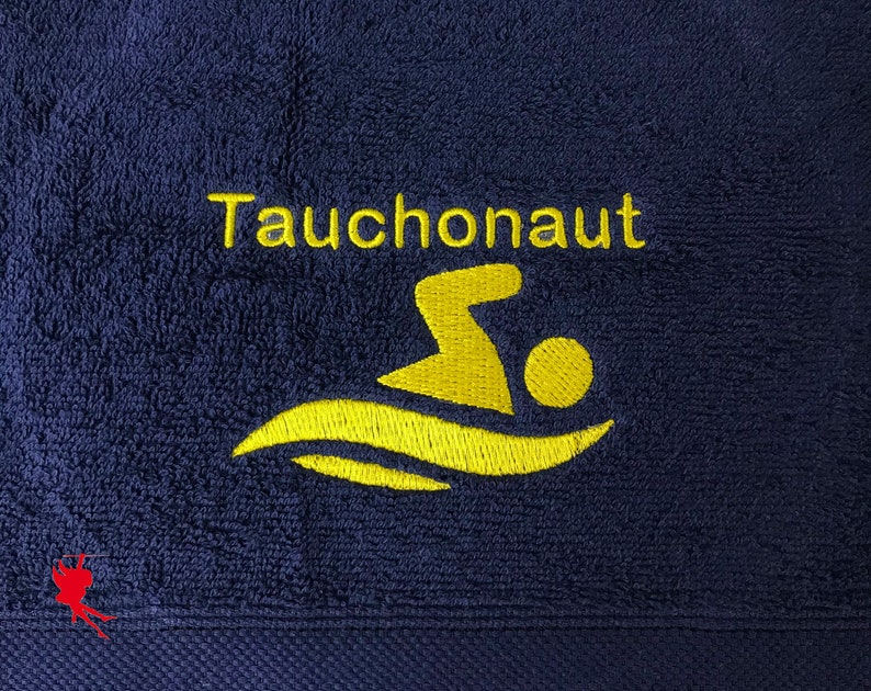 Schwimmen Handtuch bestickt mit Motiv Name dunkelblau