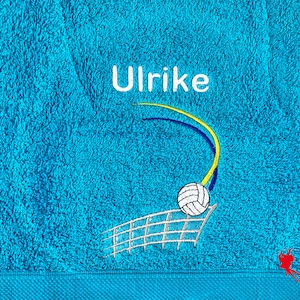 Volleyball Handtuch bestickt mit Motiv Name hellblau/türkisblau