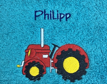 Serviette de tracteur brodée avec motif + nom