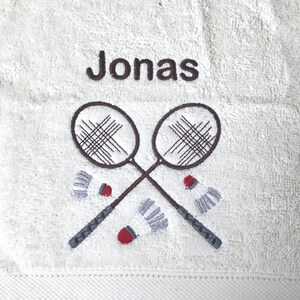 Badminton Handtuch bestickt mit Motiv Name Weiß